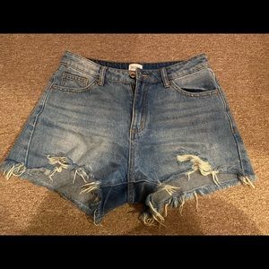 Vici High Rise Distressed Denim Shorts